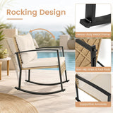 Tangkula 3-Piece Outdoor Rocking Chair Set w/ 2-Tier Glass-Top Side Table