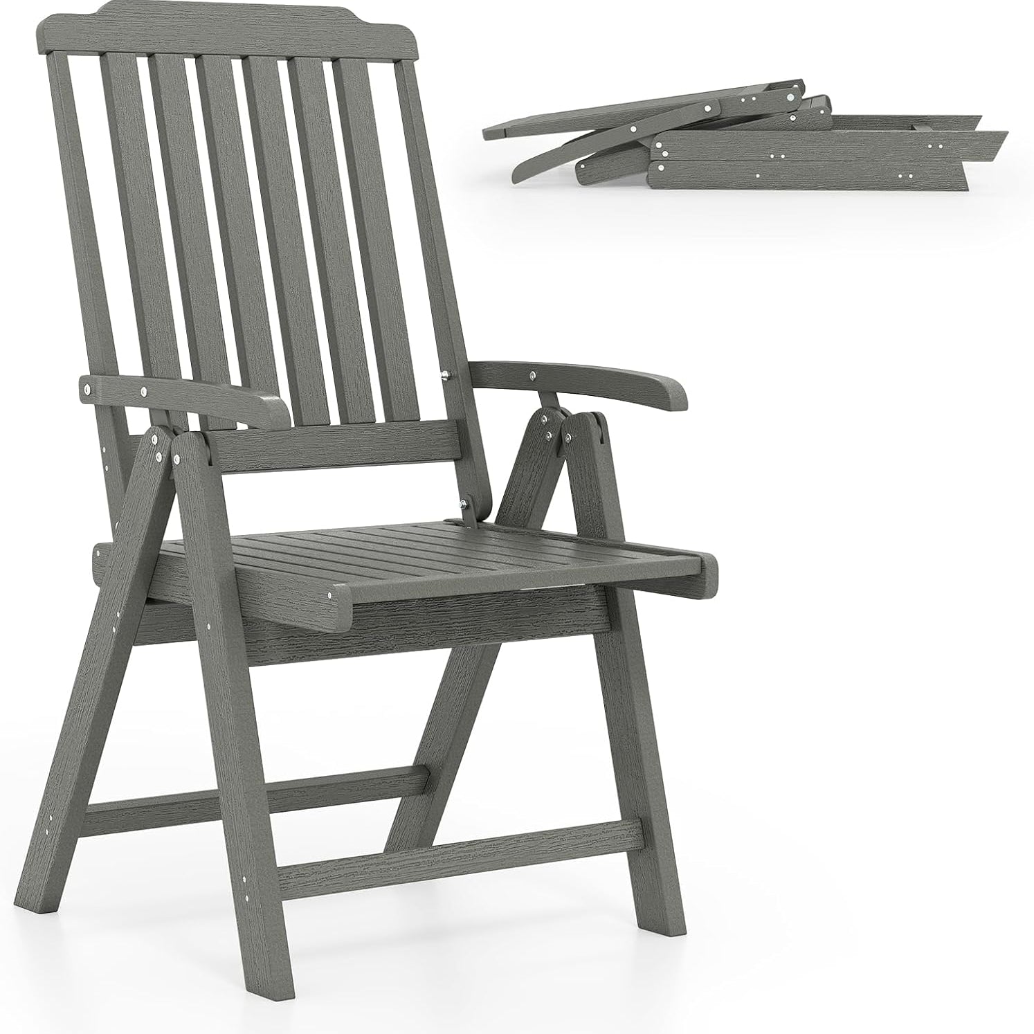 Tangkula Foldable Patio Chair All-Weather HDPE Outdoor Dining Chair with Armrest