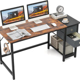 Tangkula Computer Desk with 2 Drawers, Modern Home Office Desk with Hanging Hook & Storage Shelf
