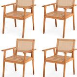 Tangkula Acacia Wood Outdoor Dining Chairs Set of 2/4 PE Rattan Patio Chairs with Backrests and Armrests