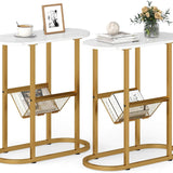 Tangkula 2-tier Industrial Oval Side Table with Mesh Shelf