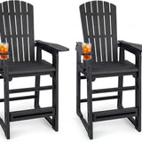 Tangkula Outdoor Bar Stool All-Weather HDPE Tall Adirondack Chair with Backrest