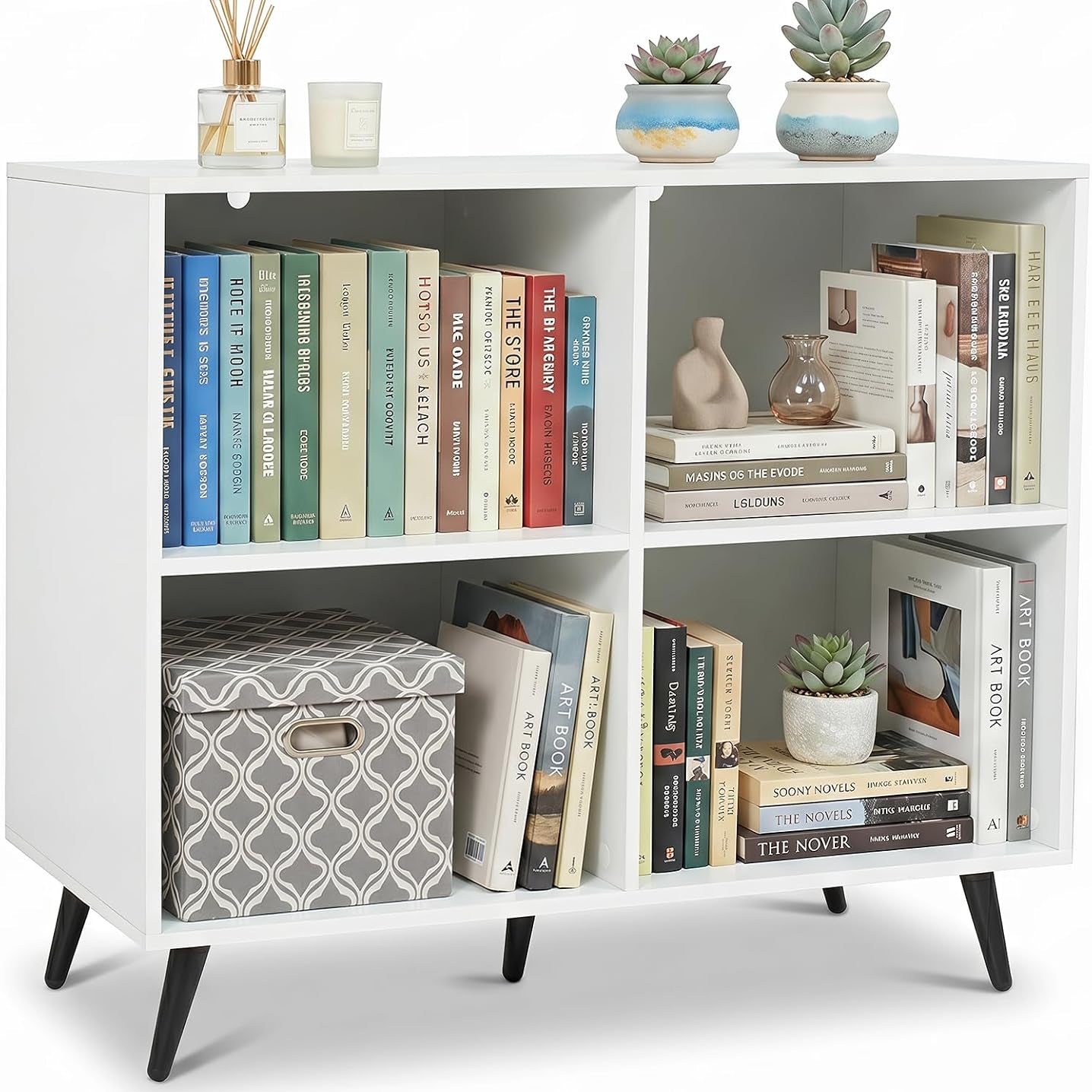 Tangkula 4-Cube Bookshelf, Wood Bookcase & 5 Metal Legs