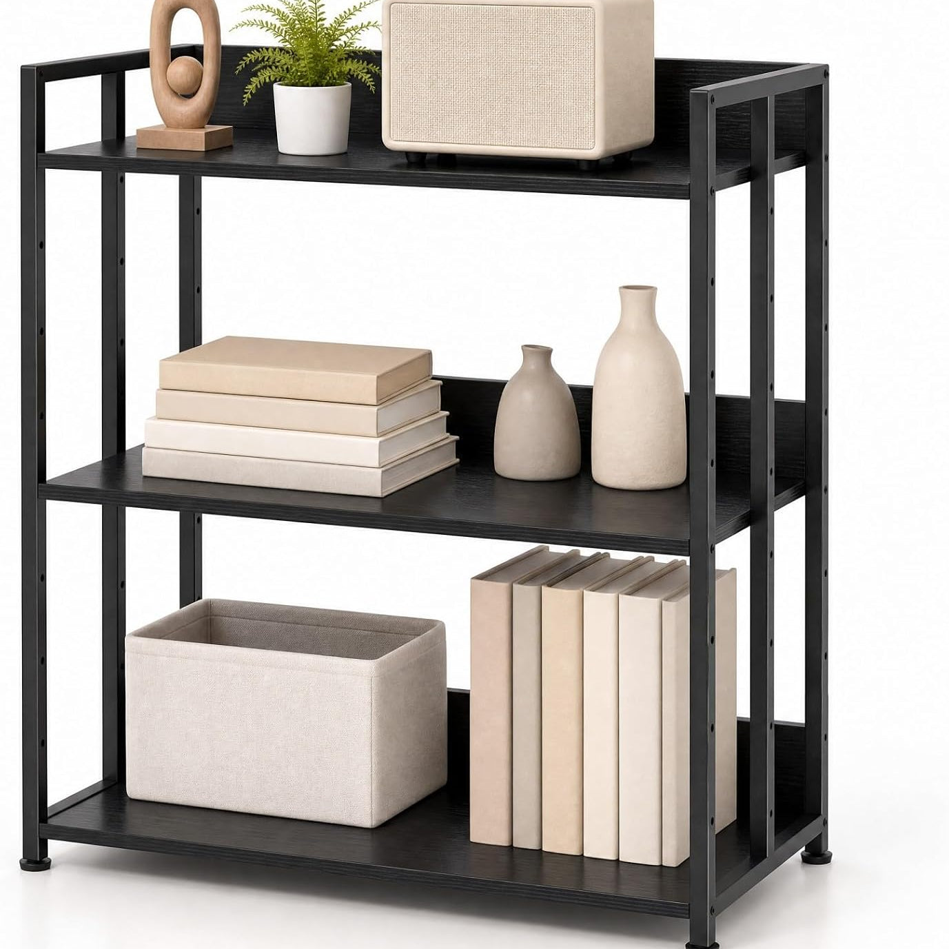 Tangkula 3 Tier Industrial Book Shelf with Adjustable Shelves and Metal Frame
