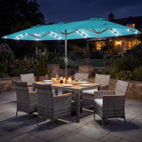 Tangkula 8 Pieces Rattan Outdoor Dining Set with 13Ft Solar Patio Umbrella