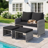 Tangkula Outdoor Loveseat with 2 Ottomans