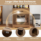 Tangkula 60" Tall Cat Litter Box Enclosure | Adjustable LED Light, Storage Shelves
