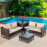 Tangkula 3 Pieces Outdoor Wicker Conversation Set for Lawn
