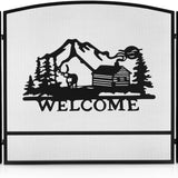 Tangkula 52 x 31 Inch Fireplace Screen, 3-Panel Folding Spark Guard w/Natural Scenery & Moose Pattern