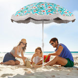 Tangkula 6.5FT Beach Umbrella with Fringe, UPF50+ Outdoor Boho Umbrella with Tassels, Push Button Tilt