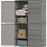 Tangkula Rattan Outdoor Storage Cabinet with 2 Adjustable Shelves
