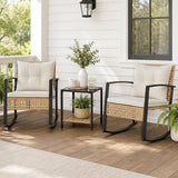 Tangkula 3-Piece Outdoor Rocking Chair Set w/ 2-Tier Glass-Top Side Table