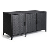 Tangkula 79 Gallon Rattan Outdoor Storage Box with 3 Doors & 6 Compartments