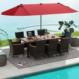 Tangkula 11 Pieces Patio Dining Set with 15ft Double-Sided LED Patio Umbrella (Base Included)