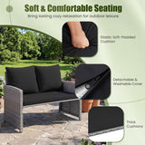 Tangkula Outdoor Loveseat with 2 Ottomans