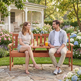 Tangkula 59" Wood Outdoor Bench with Pull-Out Center Table, 2-Person Bench