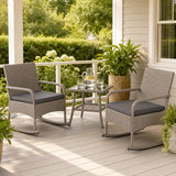 Tangkula 3-Piece Outdoor Wicker Rocking Bistro Set w