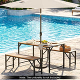 Tangkula Acacia Wood Outdoor Dining Table with 1.97” Umbrella Hole | 51” Rectangular Patio Table with Heavy Duty Metal Frame
