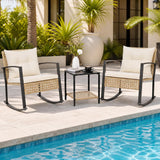 Tangkula 3-Piece Outdoor Rocking Chair Set w/ 2-Tier Glass-Top Side Table