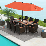 Tangkula 11 Pieces Patio Dining Set with 15ft Double-Sided LED Patio Umbrella (Base Included)