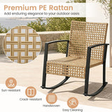 Tangkula 3-Piece Outdoor Rocking Chair Set w/ 2-Tier Glass-Top Side Table