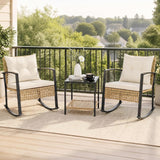 Tangkula 3-Piece Outdoor Rocking Chair Set w/ 2-Tier Glass-Top Side Table