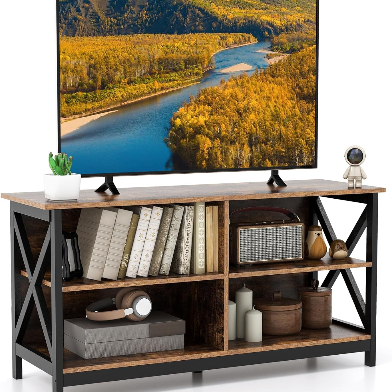 TV Stand for TVs up to 55 Inch, Farmhouse Wood Entertainment Center