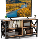 TV Stand for TVs up to 55 Inch, Farmhouse Wood Entertainment Center with X-Shaped Frame & 4 Open Storage Shelves
