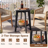 Tangkula Outdoor 2-Tier Eucalyptus Wood Side Table Set of 2