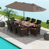 Tangkula 11 Pieces Patio Dining Set with 15ft Double-Sided LED Patio Umbrella (Base Included)