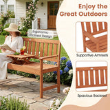 Tangkula 59" Wood Outdoor Bench with Pull-Out Center Table, 2-Person Bench