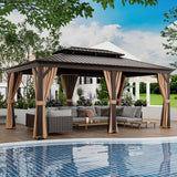 Tangkula 12x16 Ft Hardtop Gazebo, Double-Roof Patio Gazebo with Galvanized Steel Roof, Permanent Pavilion Gazebo