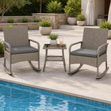 Tangkula 3-Piece Outdoor Wicker Rocking Bistro Set w