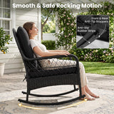 Tangkula Outdoor Wicker Rocking Chair w/Soft Cushions (Black,1)