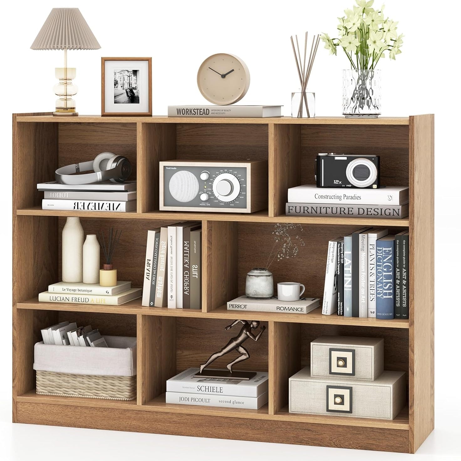 Tangkula 8-Cube Bookcase, Wood 3 Tier Open Storage Bookshelf, Modern Multipurpose Display Cabinet