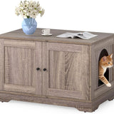 Tangkula Cat Litter Box Enclosure Furniture Indoor Wooden Cat House End Side Table Nightstand