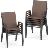 Tangkula Stackable Patio ChairsOutdoor Breathable Fabric Dining Chairs with High Backs and Wood-Plastic Armrests for Backyard