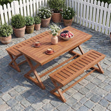 Tangkula Wood Outdoor Bench Backless, 2-Person Patio Dining Bench