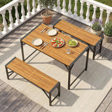 Tangkula Acacia Wood Outdoor Bench Backless Patio Dining Bench