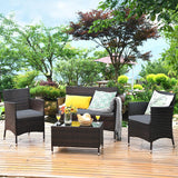 Tangkula 4-PCS or 8-PCS Patio Rattan Conversation Set, Outdoor Wicker Furniture Set with Tempered Glass Coffee Table &Thick Cushion
