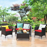 Tangkula 4-PCS or 8-PCS Patio Rattan Conversation Set, Outdoor Wicker Furniture Set with Tempered Glass Coffee Table &Thick Cushion