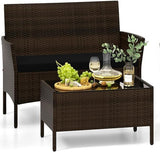 Tangkula 4/8 Piece Patio Rattan Conversation Set, Outdoor Wicker Furniture Set with Chair, Loveseat & Tempered Glass Table