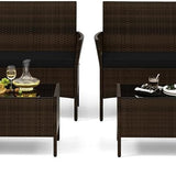 Tangkula 4/8 Piece Patio Rattan Conversation Set, Outdoor Wicker Furniture Set with Chair, Loveseat & Tempered Glass Table
