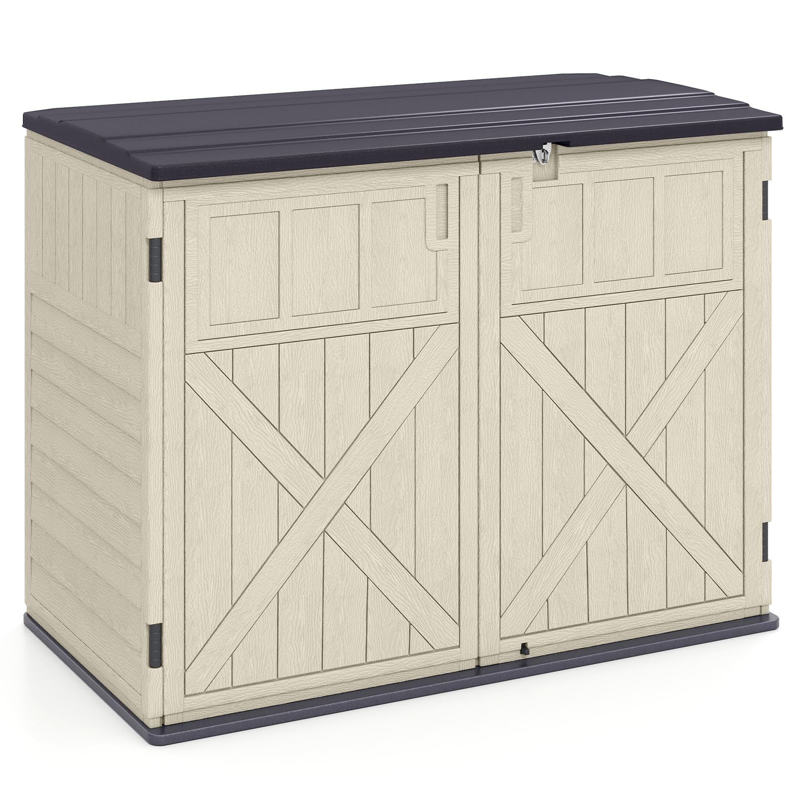 Tangkula Large Outdoor Storage Cabinet 20 Cu.Ft Horizontal Resin Storage Shed