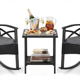 Tangkula 3 Pieces Outdoor Rocking Chairs Set Rattan Heavy Duty Cushioned Rocker Chairs
