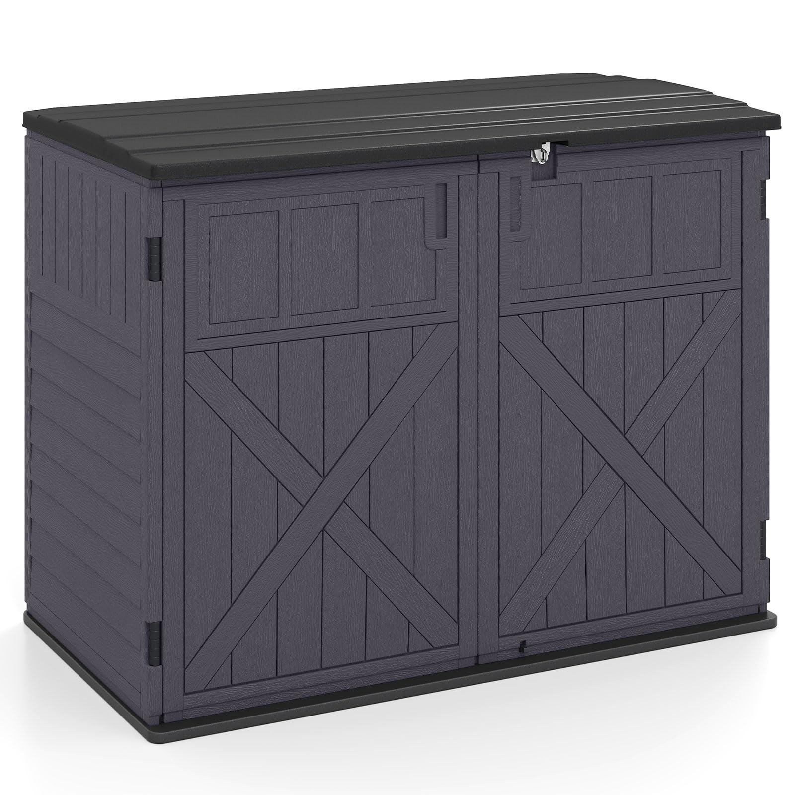 Tangkula Large Outdoor Storage Cabinet 20 Cu.Ft Horizontal Resin Storage Shed