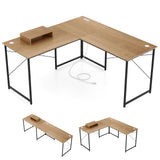 L-Shaped Computer Desk with Power Outlets