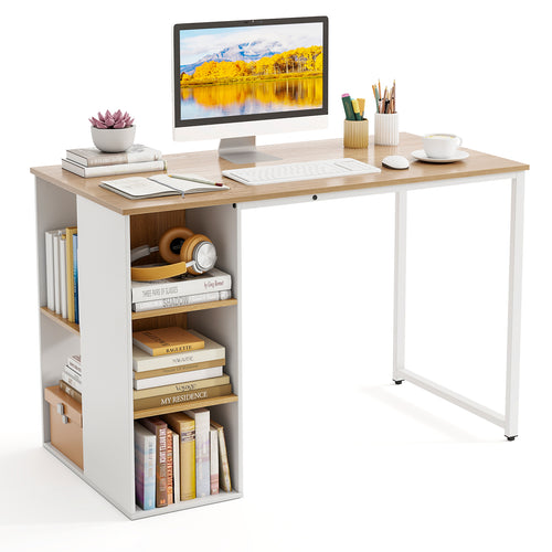 Tangkula Computer Desk with Storage Shelves, Home Office Desk with 5 Side Shelves & Metal Frame