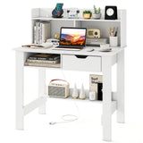 Tangkula White Computer Desk with Hutch, Home Office Writing Desk