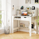 Tangkula White Computer Desk with Hutch, Home Office Writing Desk